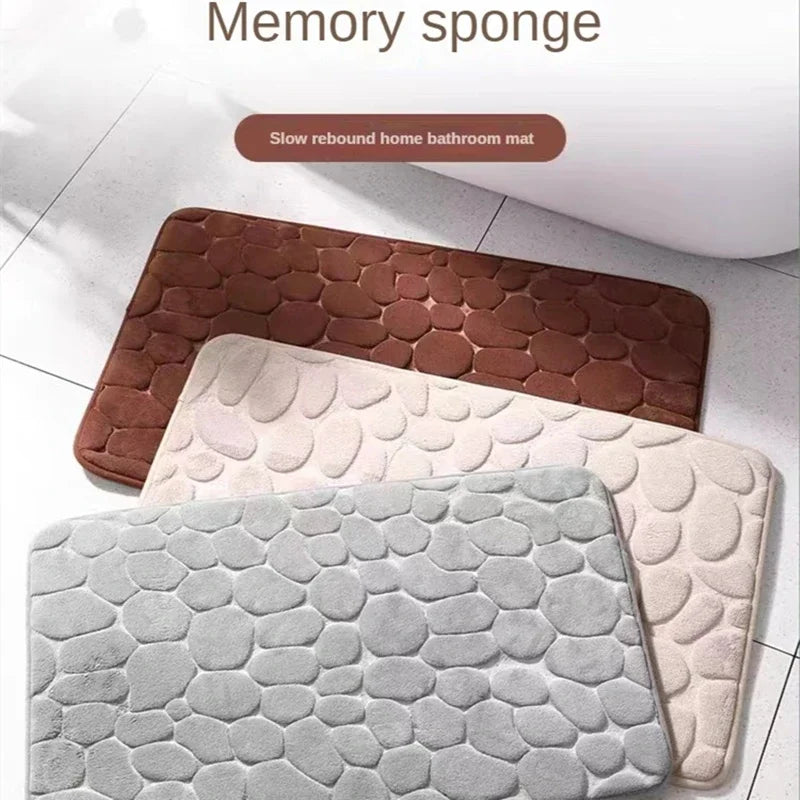 Luxurious 3D Embossed Non-Slip Cobblestone Bathroom Mat
