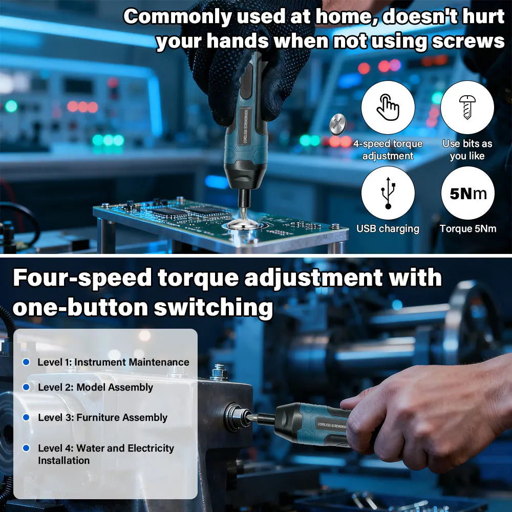 Premium Ergonomic Rechargeable Cordless Electric Screwdriver Set