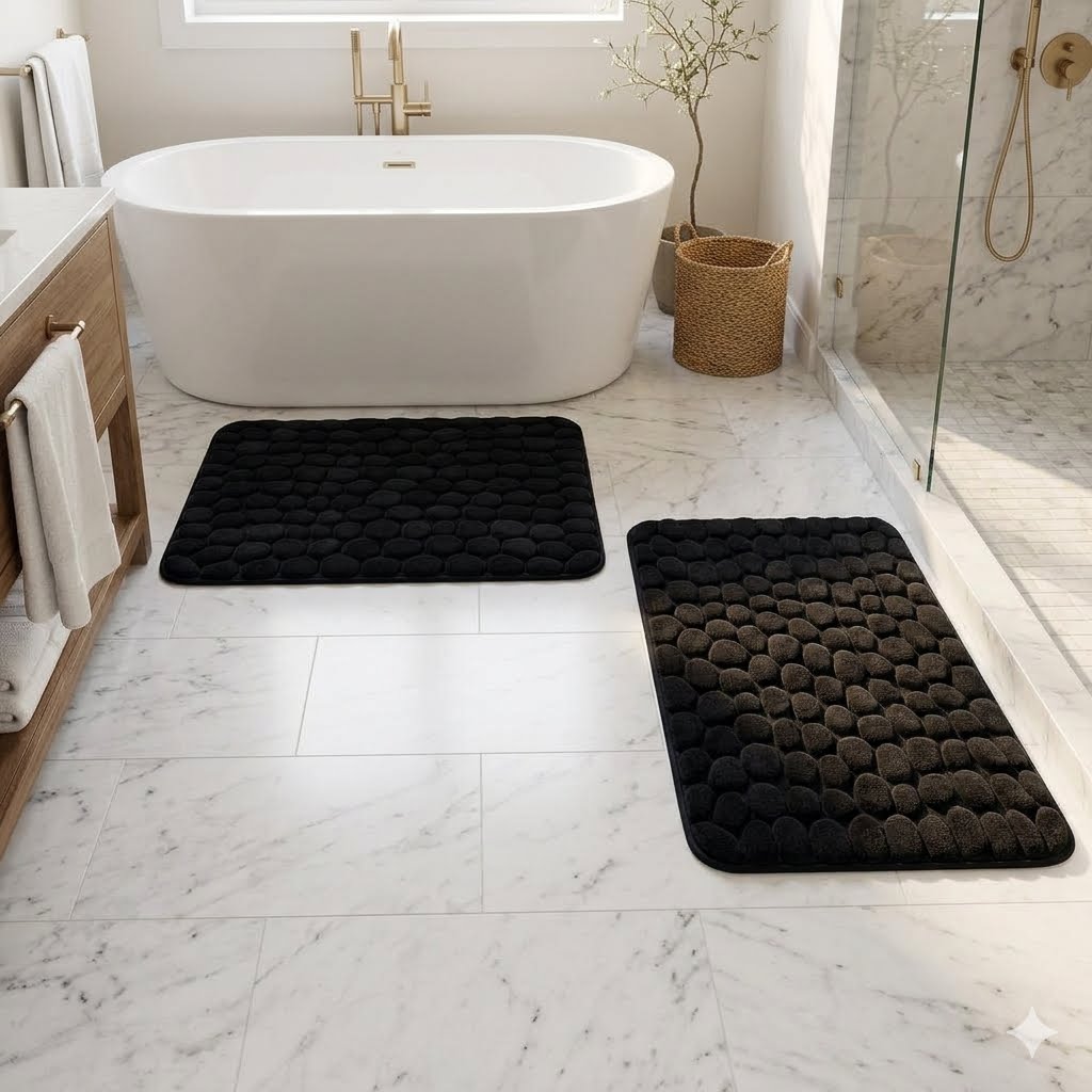 Luxurious 3D Embossed Non-Slip Cobblestone Bathroom Mat