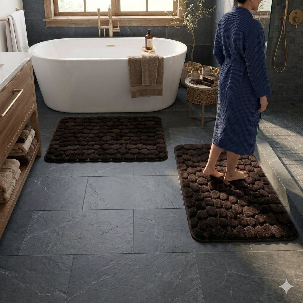 Luxurious 3D Embossed Non-Slip Cobblestone Bathroom Mat