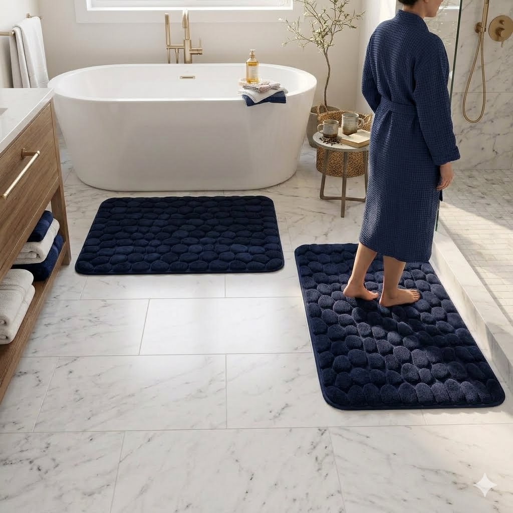 Luxurious 3D Embossed Non-Slip Cobblestone Bathroom Mat