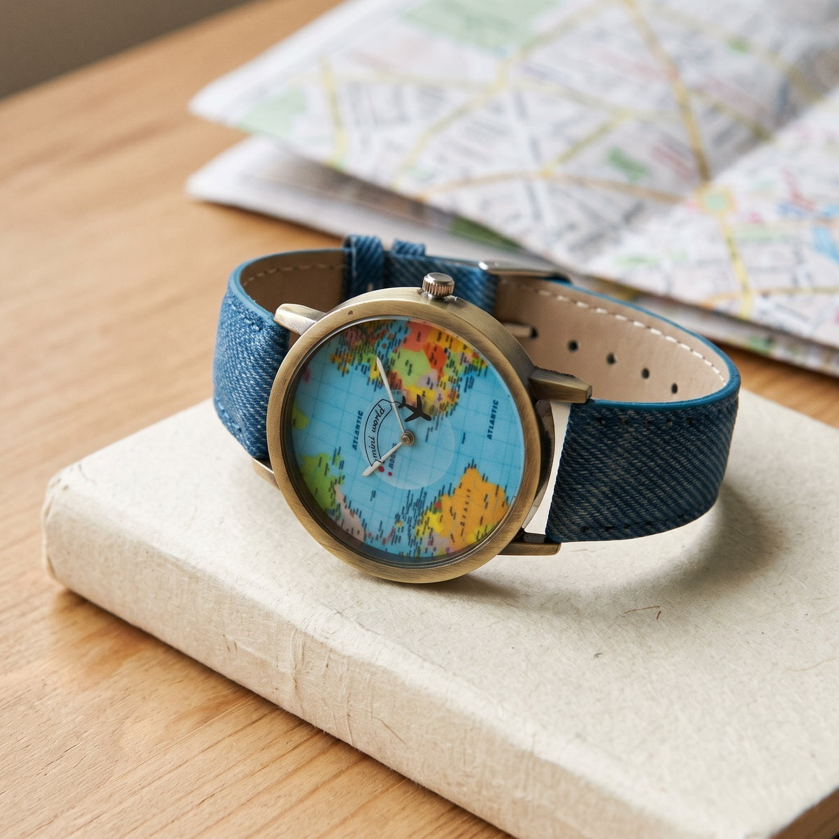 Blue Skybound watch on a travel journal